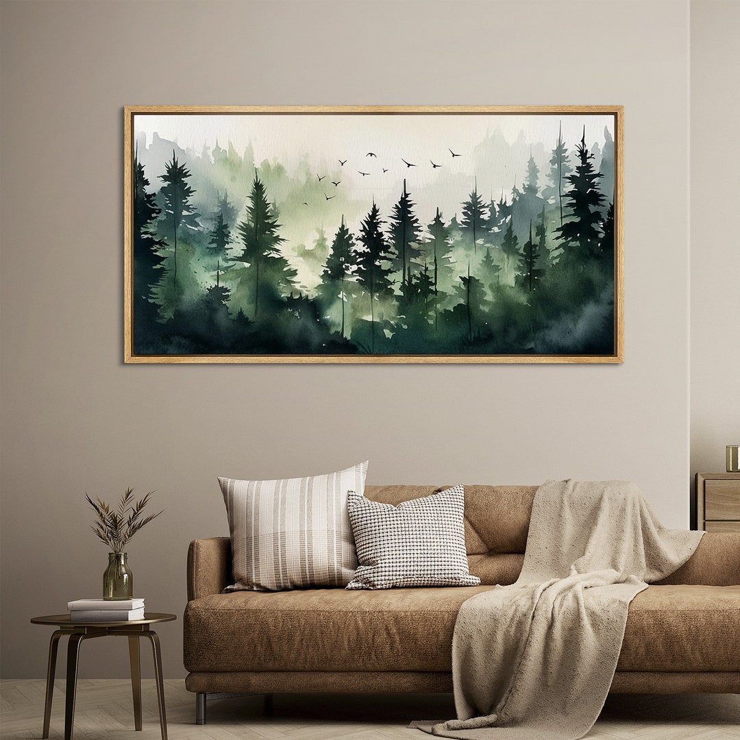 Framed Canvas Wall Art Misty Forest Landscape Print Panoramic Large ...