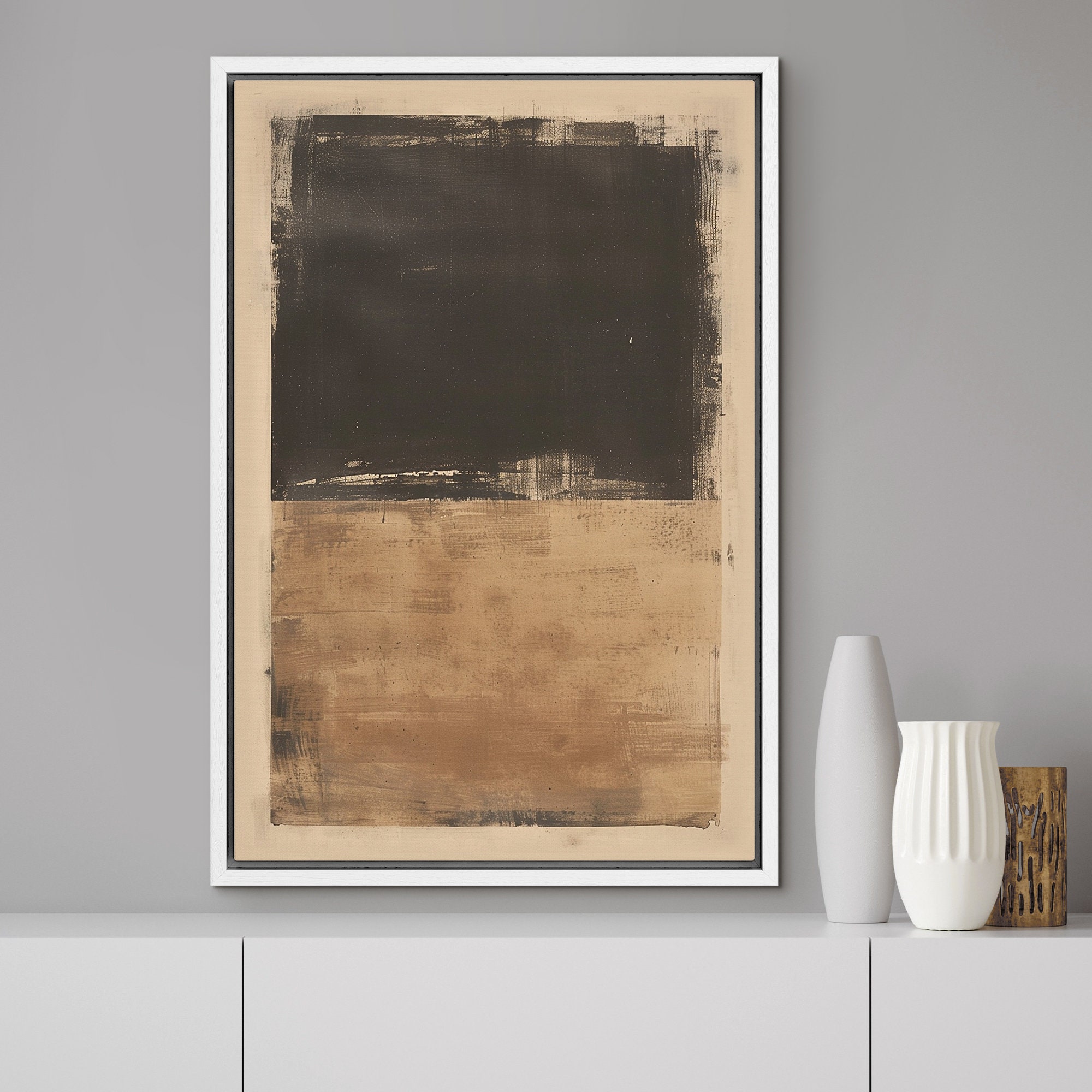 Framed Canvas Wall Art Print Abstract Beige Brown Neutral Art Prints ...