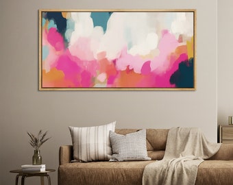 Framed Canvas Wall Art Print Colorful Abstract Oil Painting Print Art Minimalist Mid Century Modern Large Wall Art Decor for Living Room