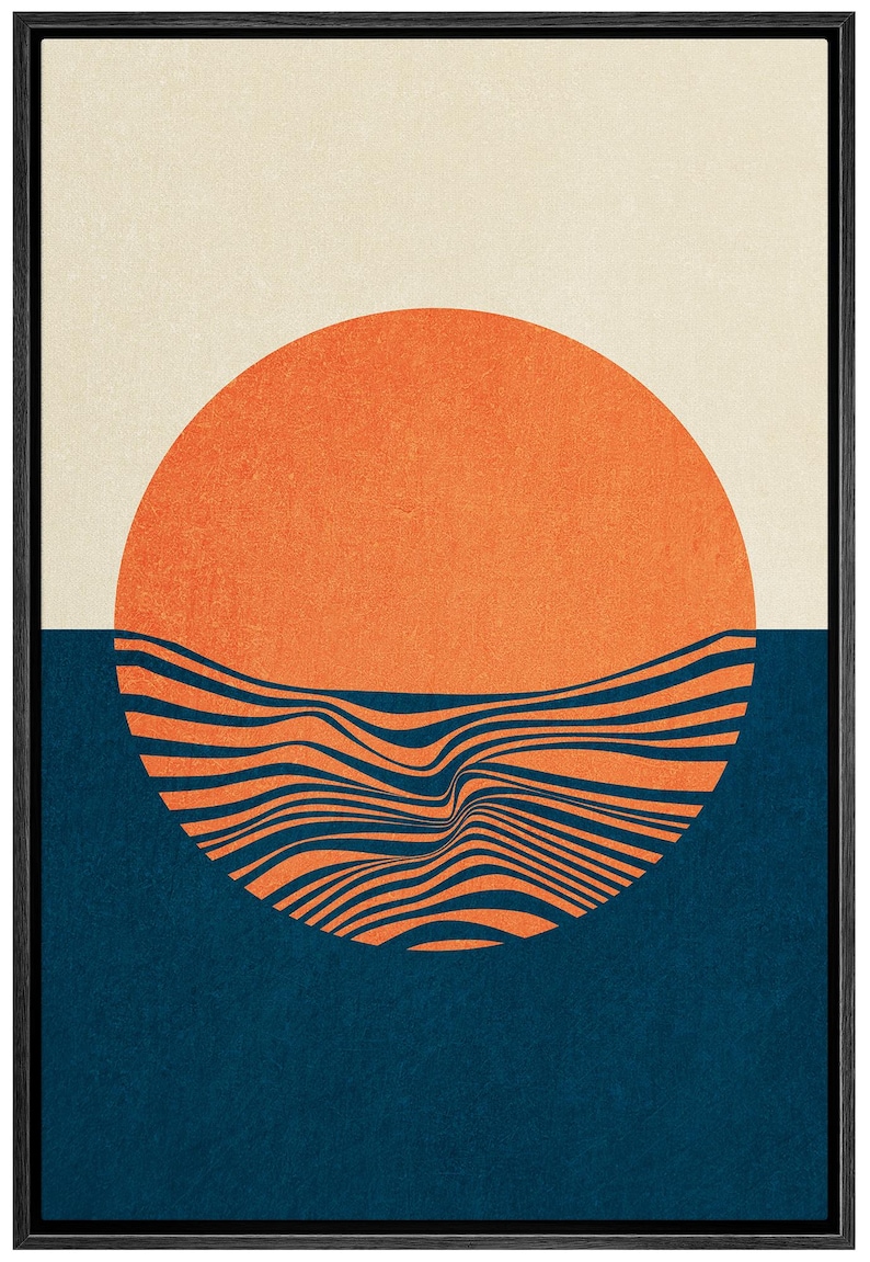 Mid Century Modern Sun Wall Art Framed Canvas Bauhaus Print Abstract ...