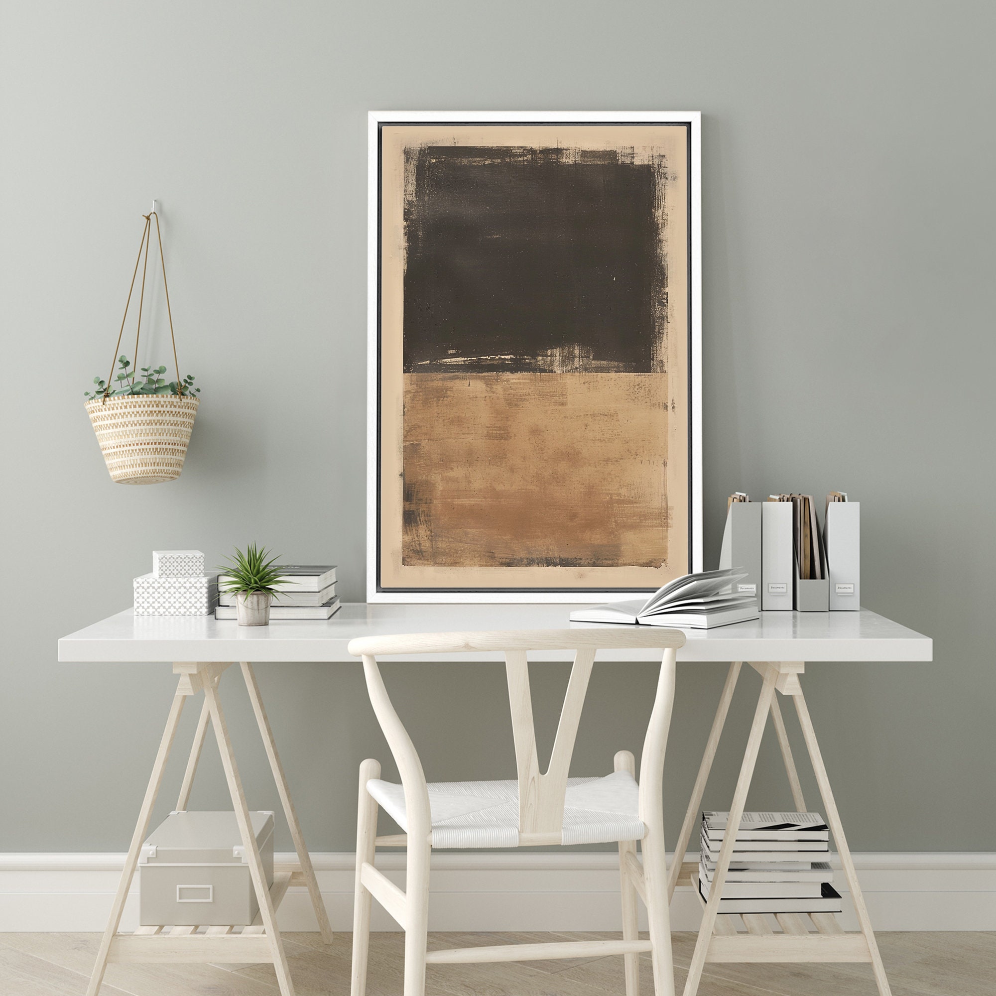 Framed Canvas Wall Art Print Abstract Beige Brown Neutral Art Prints ...