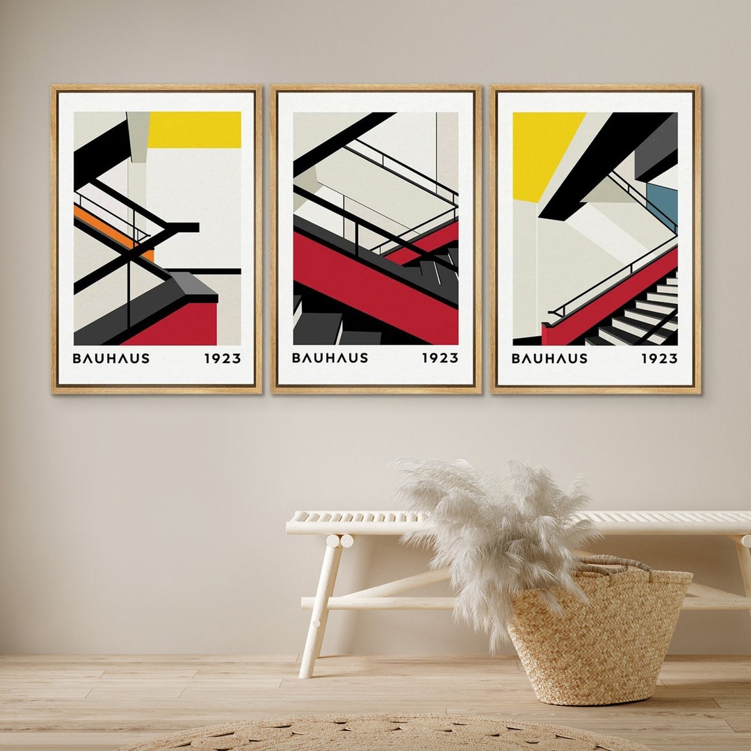 Dustinway Framed Canvas Print Wall Art Set Bauhaus Geometric Abstract ...
