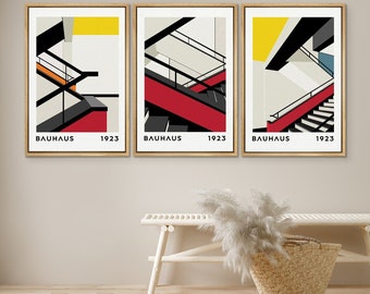 DustinWay Framed Canvas Print Wall Art Set Bauhaus Geometric Abstract Illustration Mid Century Modern Wall Art Minimalist Decor
