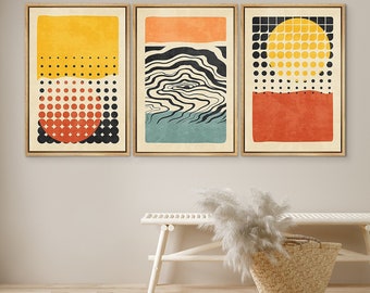 DustinWay Framed Canvas Print Wall Art Set Color Blocks Abstract Shapes Illustrations Mid Century Modern Wall Art Boho Decor