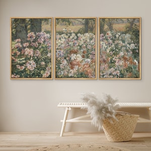 Framed Canvas Wall Art Prints Set of 3 Abstract Wildflower Botanical Floral Art Print Vintage Retro Rustic  Wall Art Living Room Decor