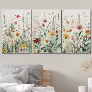 Framed Canvas Wall Art Prints Set of 3 Wildflower Botanical Floral Wall ...