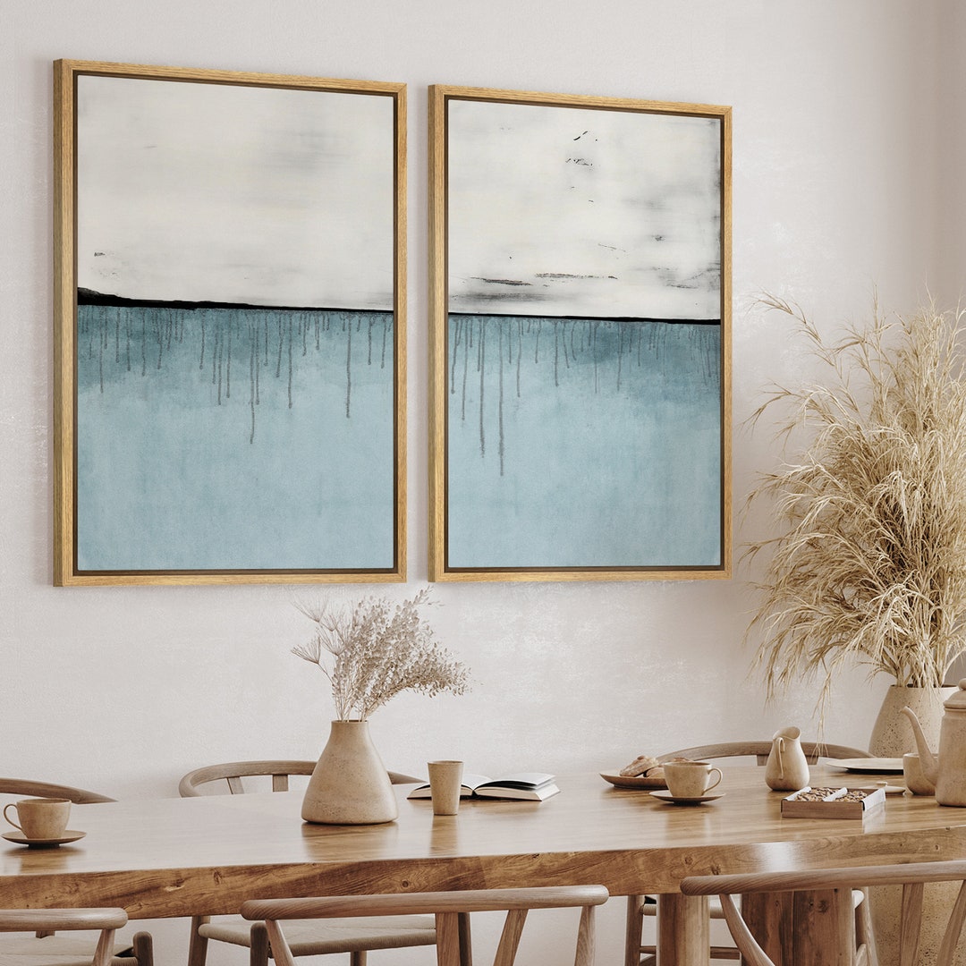 Dustinway Framed Canvas Print Wall Art Set of 2 Blue Pastel Paint ...