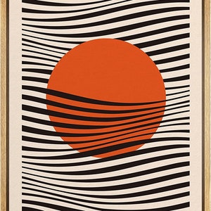 Dustinway Framed Canvas Print Wall Art Bauhaus Sun and Waves Abstract ...