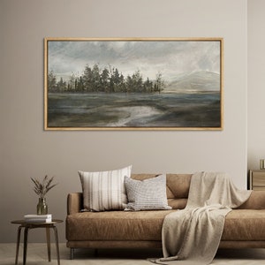 Large Framed Canvas Wall Art Forest Landscape Print Neutral Panoramic Wall Art Retro Rustic Living Room Decor