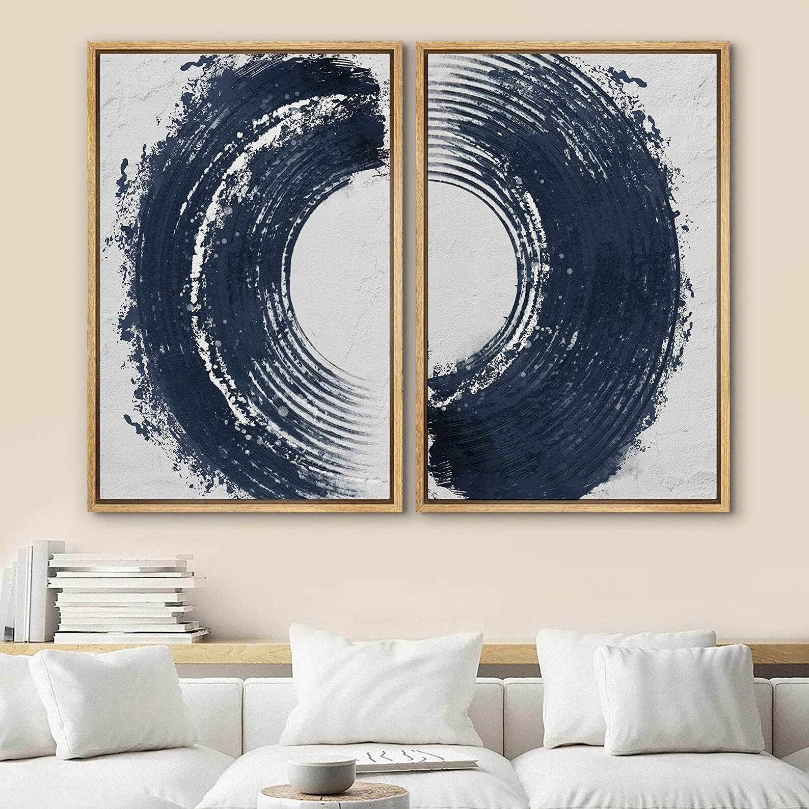 Dustinway Framed Canvas Print Wall Art Set of 2 Dark Blue Gray Pastel ...