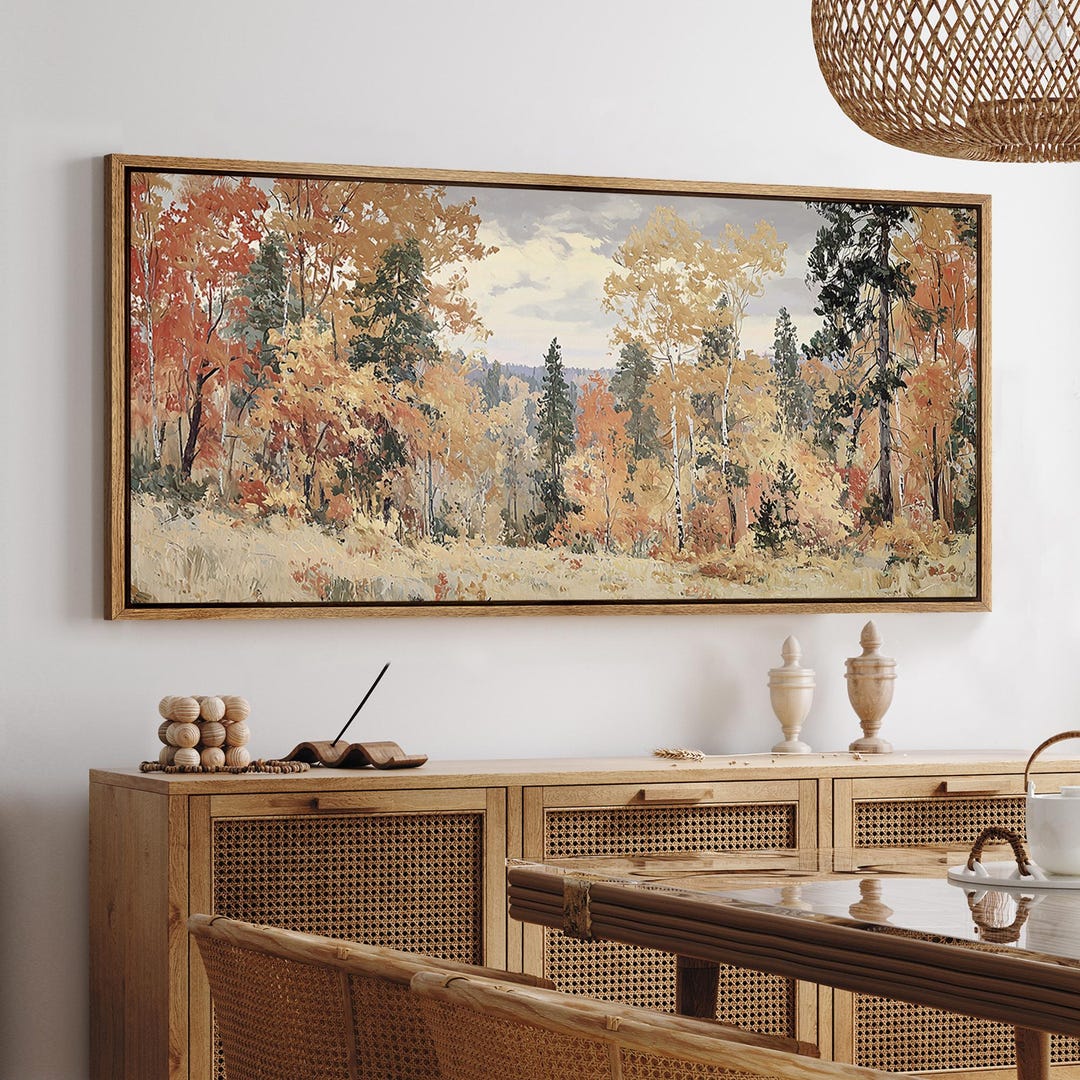 Golden Autumn Forest Wall Art, Large Framed Warm Fall Landscape Canvas ...