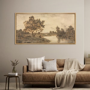 Framed Canvas Large Wall Art Print Vintage Forest Woodland Landscape Wall Art Illustrations Nature Panoramic Wall Art Living Room Decor