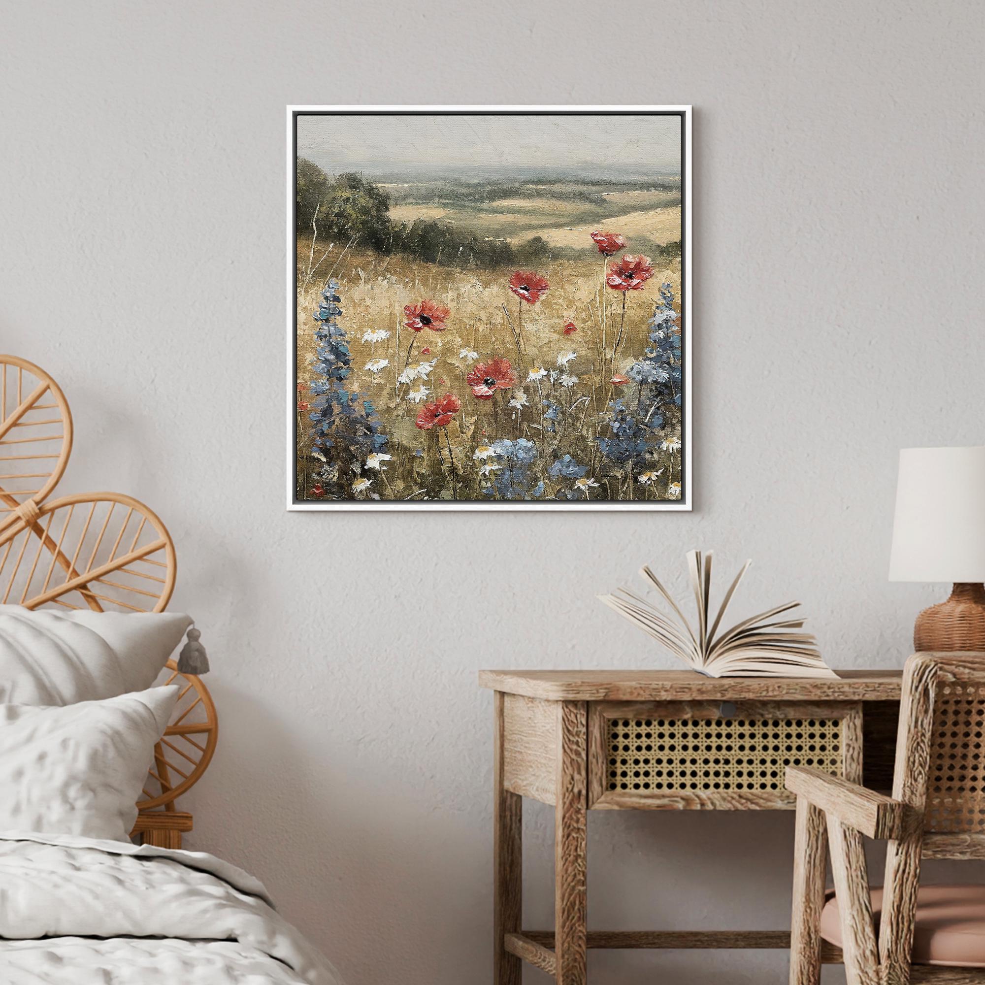 Rustic Wildflower Field Art - Framed Landscape Canvas, Vintage Floral ...
