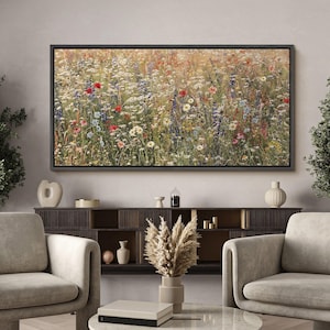 Framed Canvas Large Wall Art Wildflower Field Vintage Landscape Prints ...