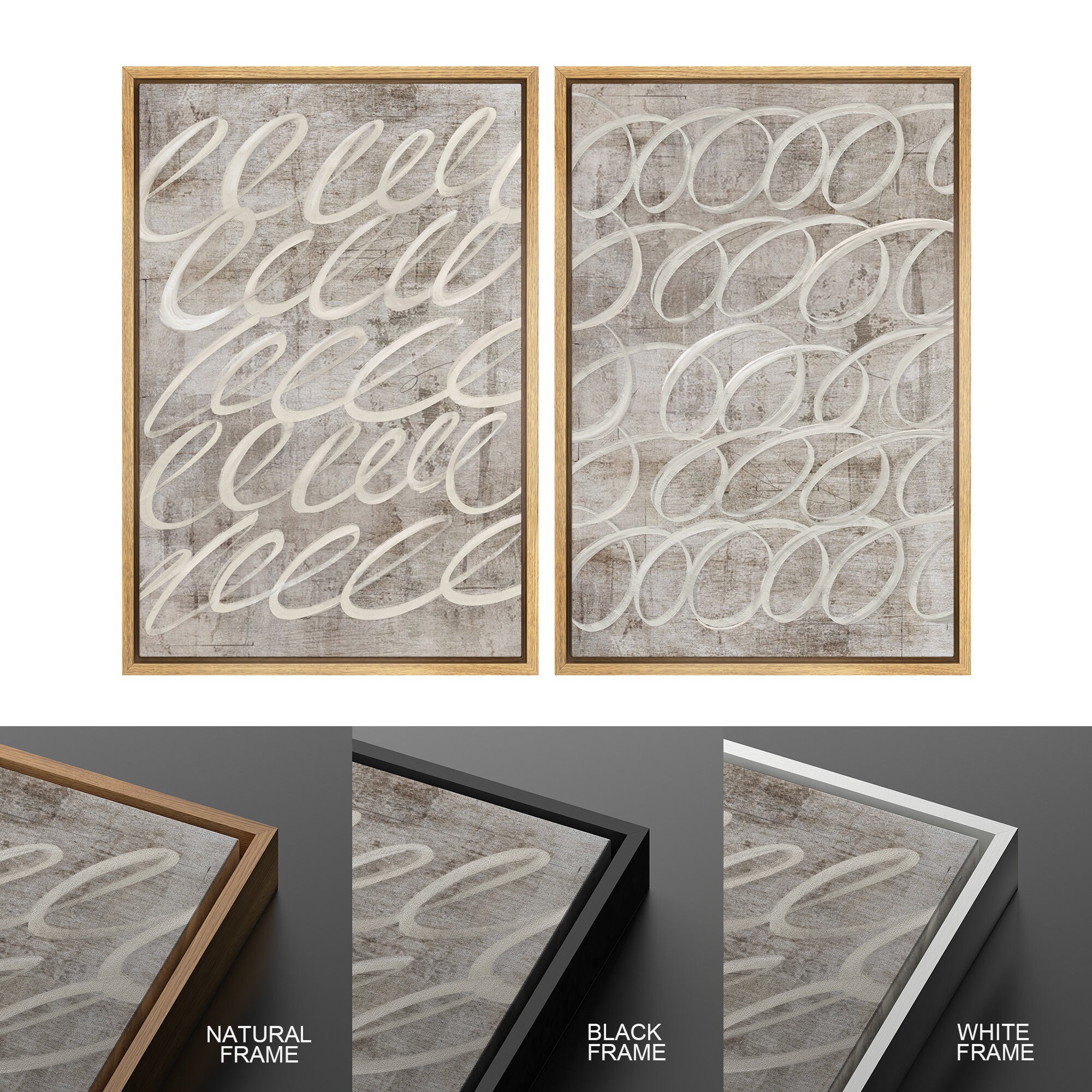Dustinway Framed Canvas Print Wall Art Set of 2 Abstract Line Prints ...