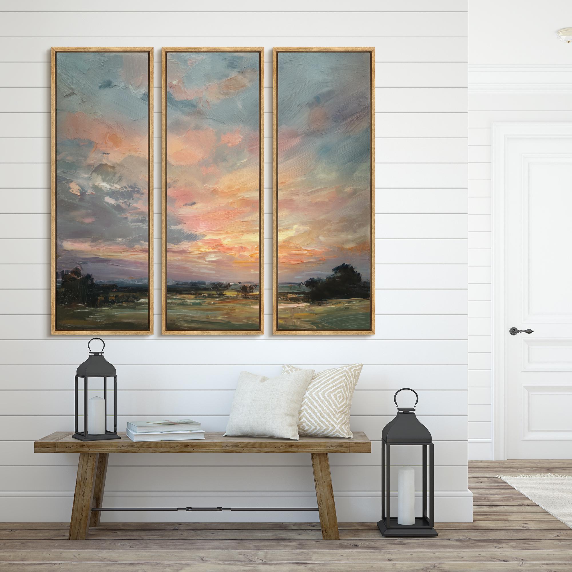 Large Framed Abstract Sunset Landscape Wall Art Set of 3, Soft Pastel ...