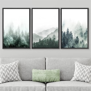 Dustinway Framed Canvas Print Wall Art Set of 3 Green Forest Mountain ...