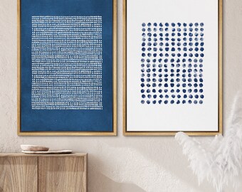 Society6 ケース French Blue by The Dreamery Dustinway Framed Canvas Print Wall Art Set Blue Gray