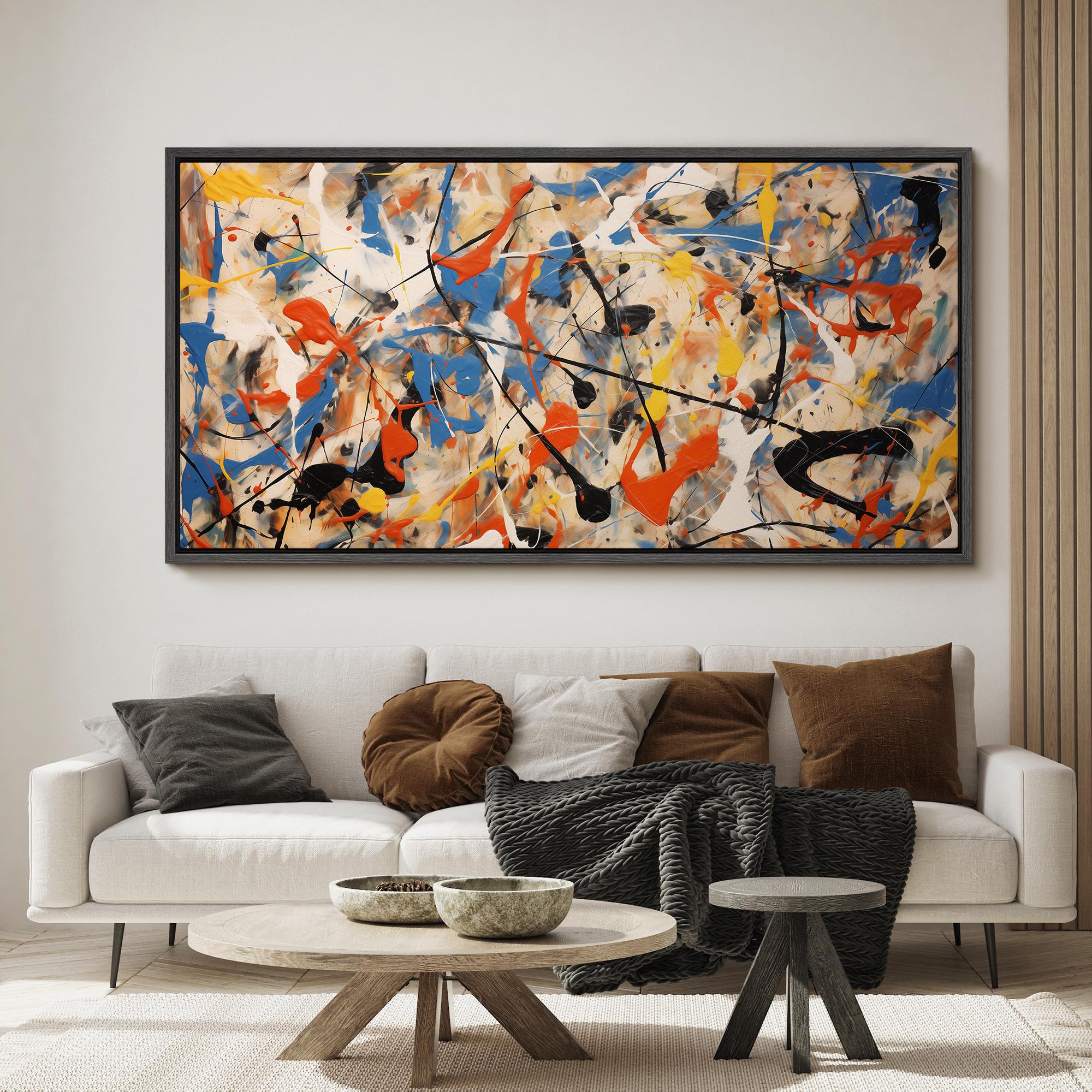 Framed Canvas Wall Art, Colorful Abstract Painting Printed, Retro