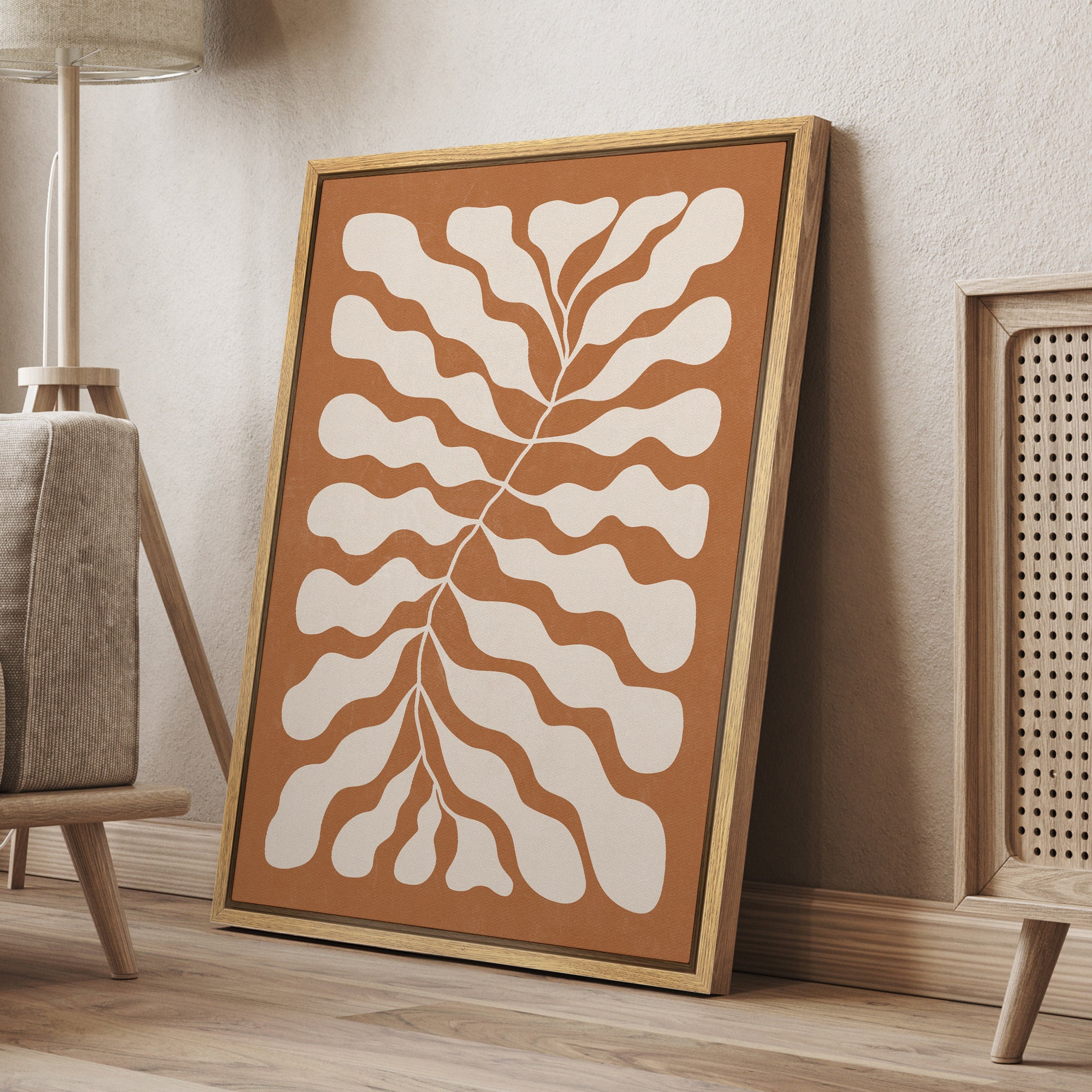 Dustinway Framed Canvas Print Wall Art Orange Abstract Floral Botanical ...