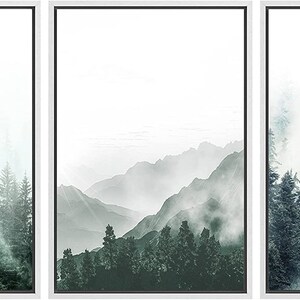 Dustinway Framed Canvas Print Wall Art Set of 3 Green Forest Mountain ...