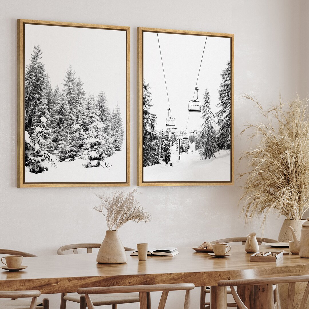 Dustinway Framed Canvas Print Wall Art Set Winter Mountain Forest ...