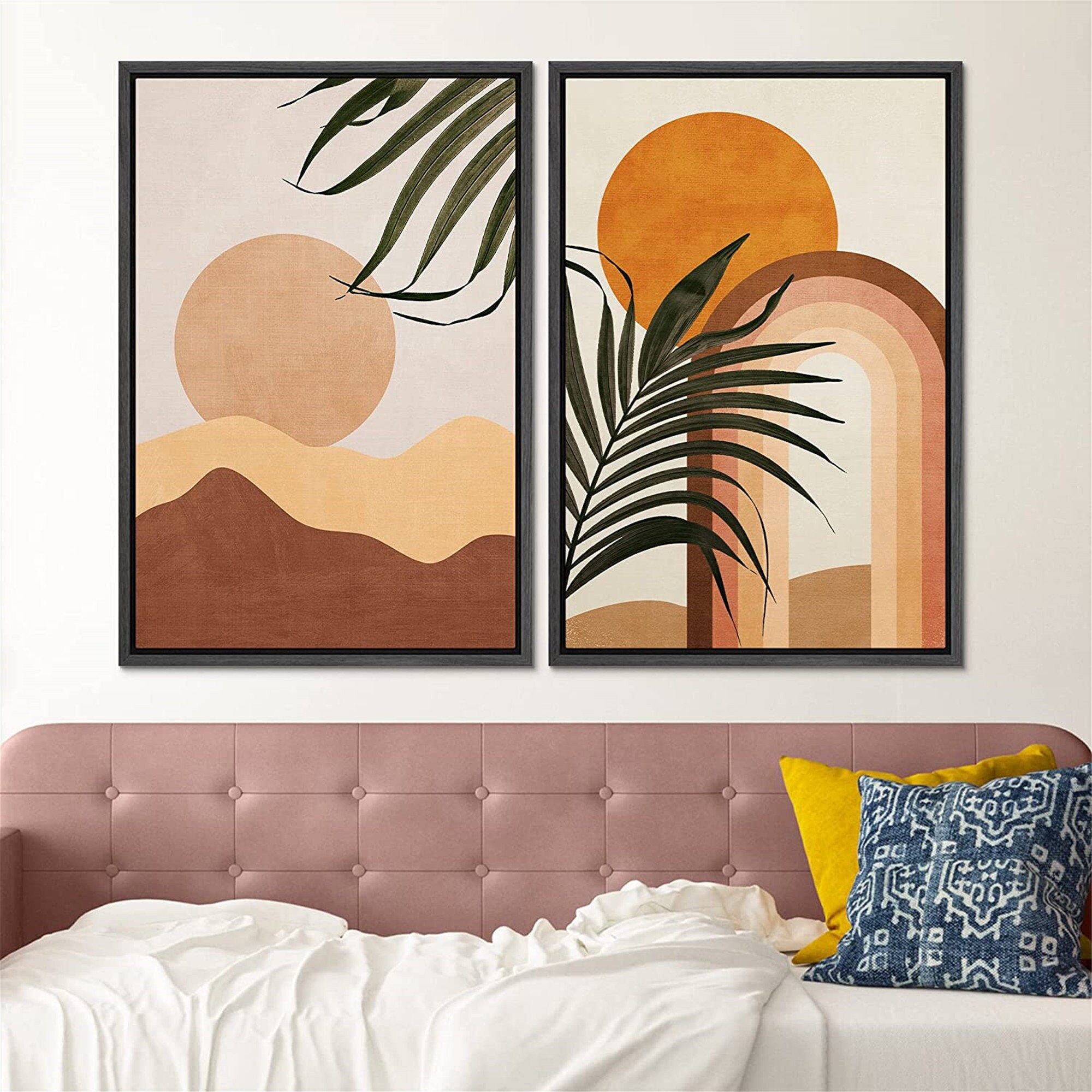 Dustinway Framed Canvas Print Wall Art Set of 2 Palm Leaf Geometric ...