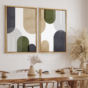 Framed Canvas Wall Art Set of 2 Geometric Arches Mid Century Modern Wall Art Abstract Minimalist Boho Wall Art Living Room