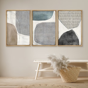 DustinWay Framed Canvas Print Wall Art Set Geometric Black Brown Pastel Abstract Illustration Modern Art Minimalist Decor