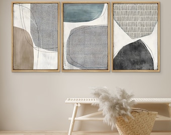 DustinWay Framed Canvas Print Wall Art Set Geometric Black Brown Pastel Abstract Illustration Modern Art Minimalist Decor