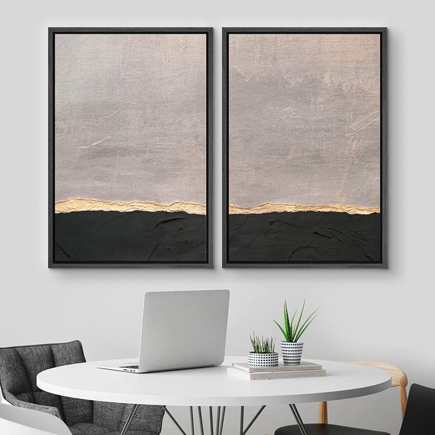 Dustinway Framed Canvas Print Wall Art Set of 2 Gray Sky Golden Horizon ...