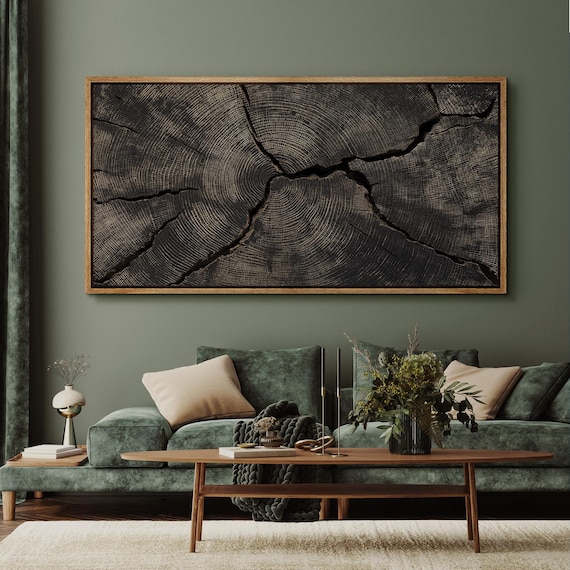 Wood Grain Texture Wall Art, Large Framed Tree Ring Canvas Print, Modern Rustic Nature Decor for Living Room, Office, or Cabin Wall