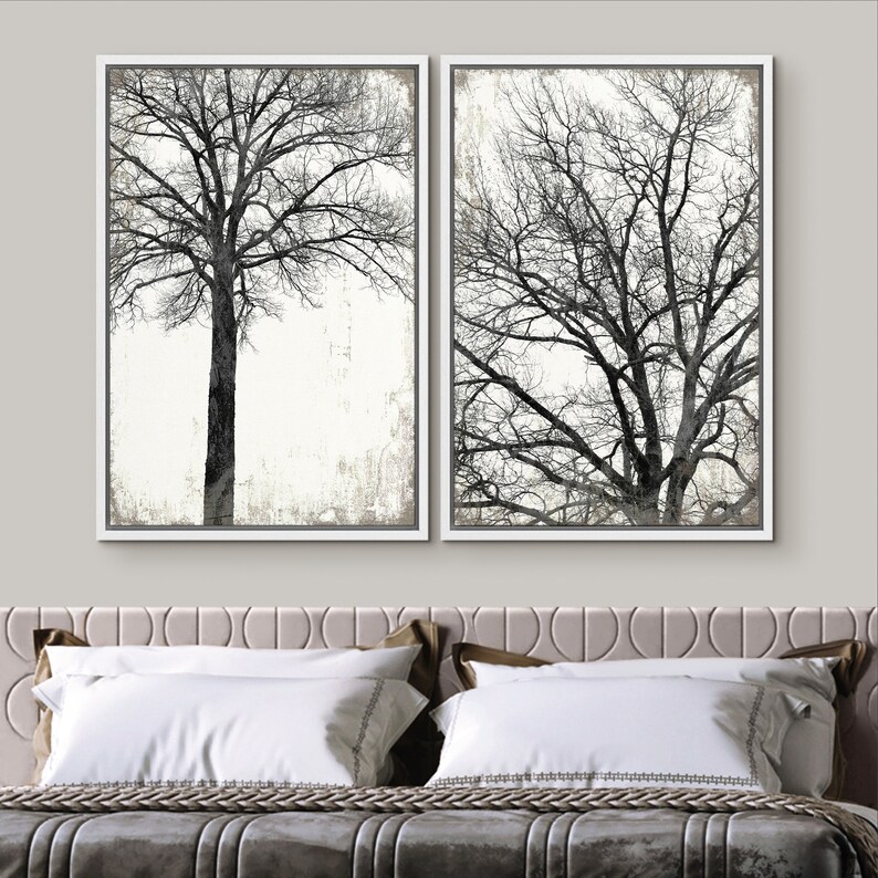 Dustinway Framed Canvas Print Wall Art Set of 2 Black and White Dried ...