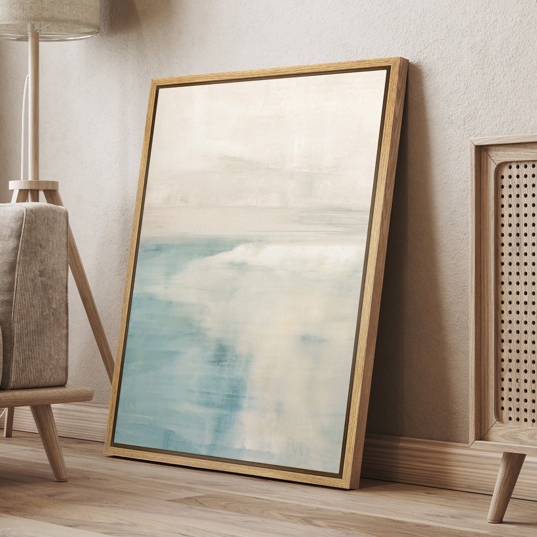 Dustinway Framed Canvas Print Wall Art Teal Tan Pastel Abstract ...