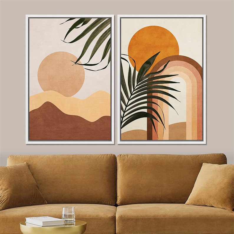 Dustinway Framed Canvas Print Wall Art Set of 2 Palm Leaf Geometric ...