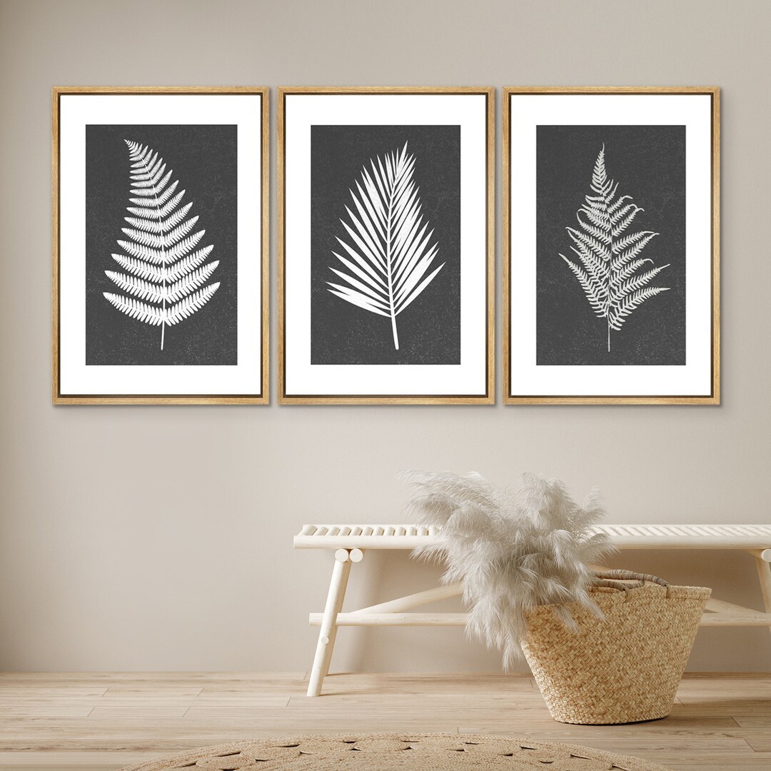 Dustinway Framed Canvas Print Wall Art Set of 3 Black and White Leaves ...