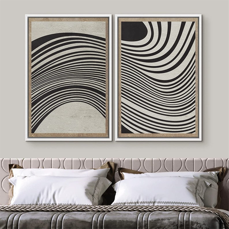 Framed Canvas Print Wall Art Set of 2 Spiral Wave Collage Etsy