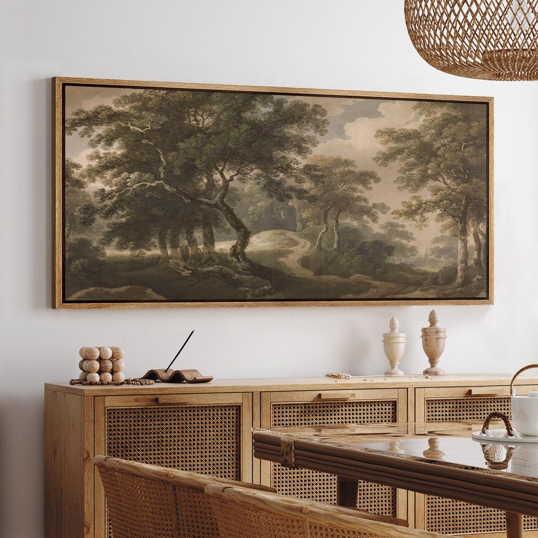 Large Framed Vintage Forest Landscape Wall Art, Rustic Woodland Path ...
