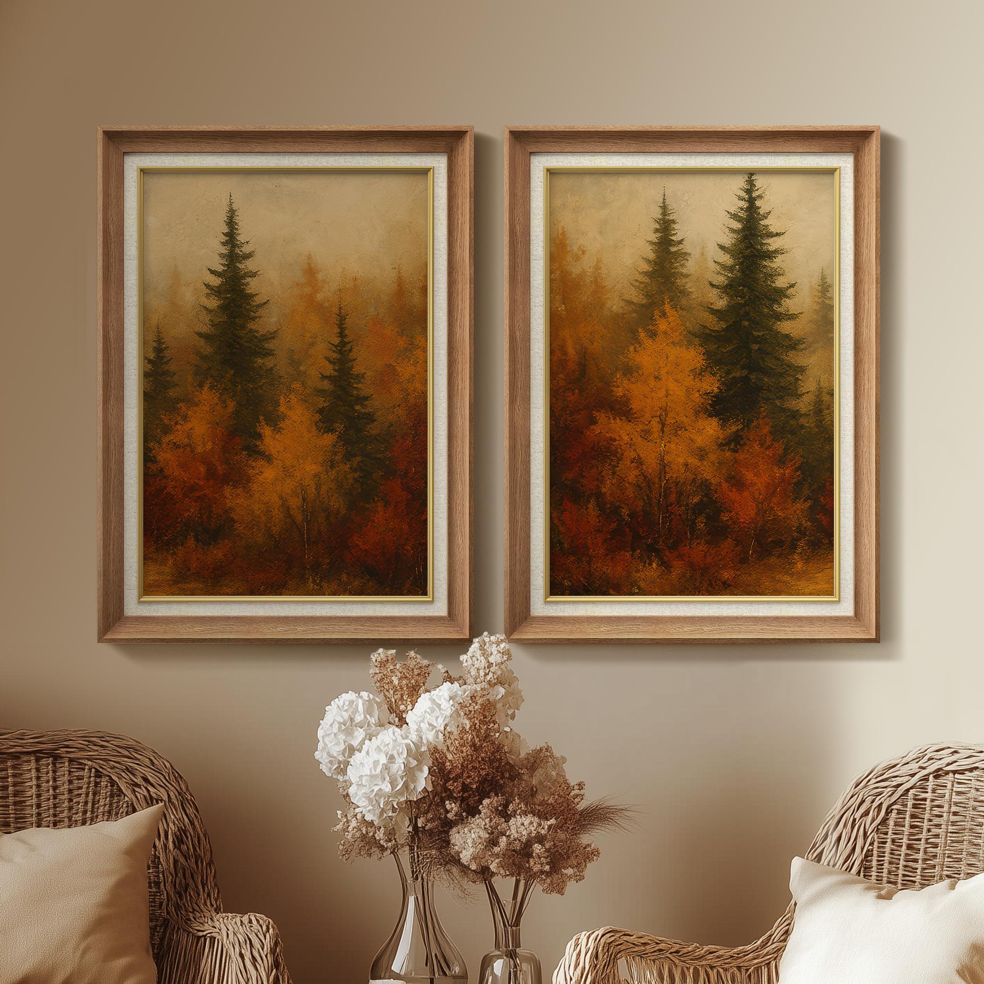 Framed Autumn Forest Wall Art Set of 2, Fall Pine Tree Landscape Prints ...
