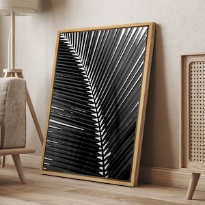 DustinWay Framed Canvas Print Wall Art Black and White Tropical Jungle Palm Leaf Photography Print Modern Art for Living Room, Bedroom