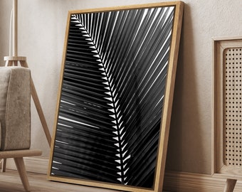 DustinWay Framed Canvas Print Wall Art Black and White Tropical Jungle Palm Leaf Photography Print Modern Art for Living Room, Bedroom