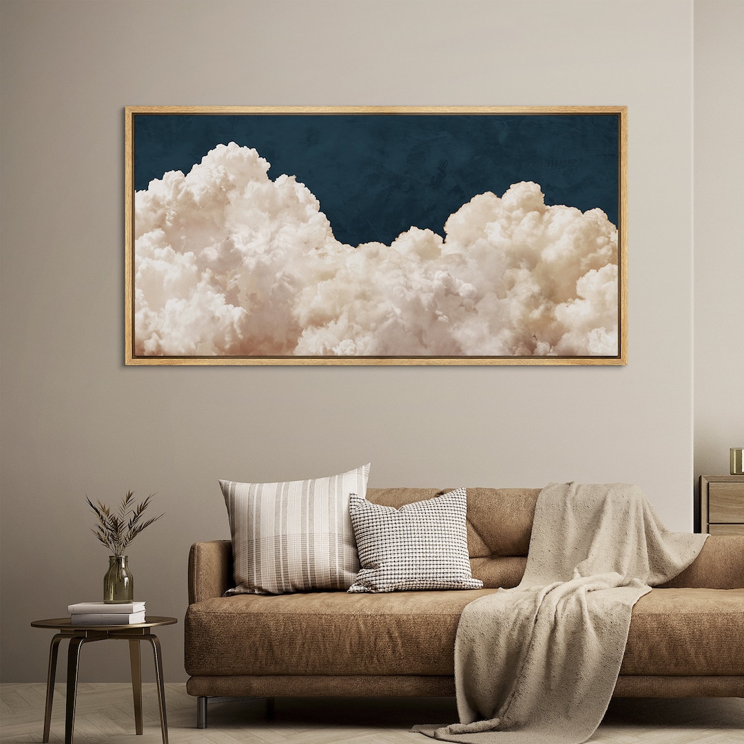 Large Wall Art Framed Canvas Print Abstract Navy Blue Cloud Sky ...