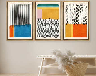 DustinWay Framed Canvas Print Wall Art Set Color Blocks Abstract Shapes Illustrations Mid Century Modern Wall Art Boho Decor