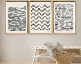 DustinWay Framed Canvas Print Wall Art Set Black Geometric Wave Pattern Abstract Illustration Modern Art Minimalist Decor