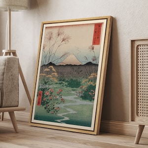 DustinWay Framed Canvas Print Wall Art Otsuki Plain in Kai Province Mount Fuji by Hiroshige Ukiyo-e Japanese Vintage Art Decor