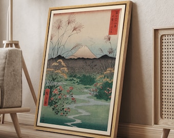 DustinWay Framed Canvas Print Wall Art Otsuki Plain in Kai Province Mount Fuji by Hiroshige Ukiyo-e Japanese Vintage Art Decor