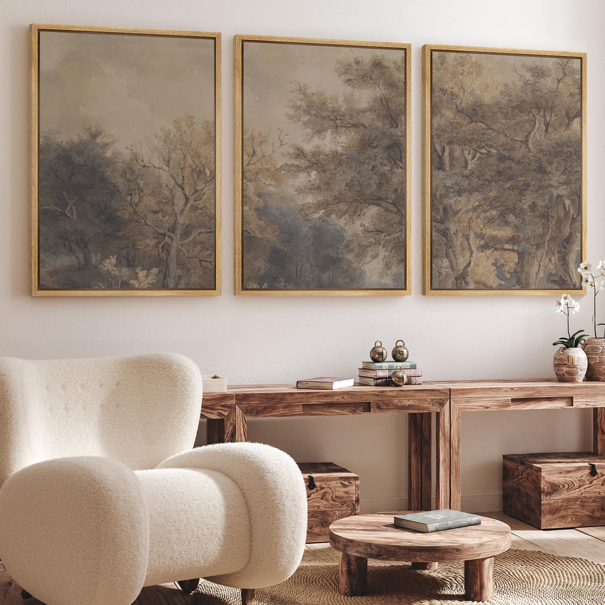 Reint Withaar 風景画 緑色フレーム Vintage Forest Wall Art Set of 3 - Framed Landscape Canvas Prints