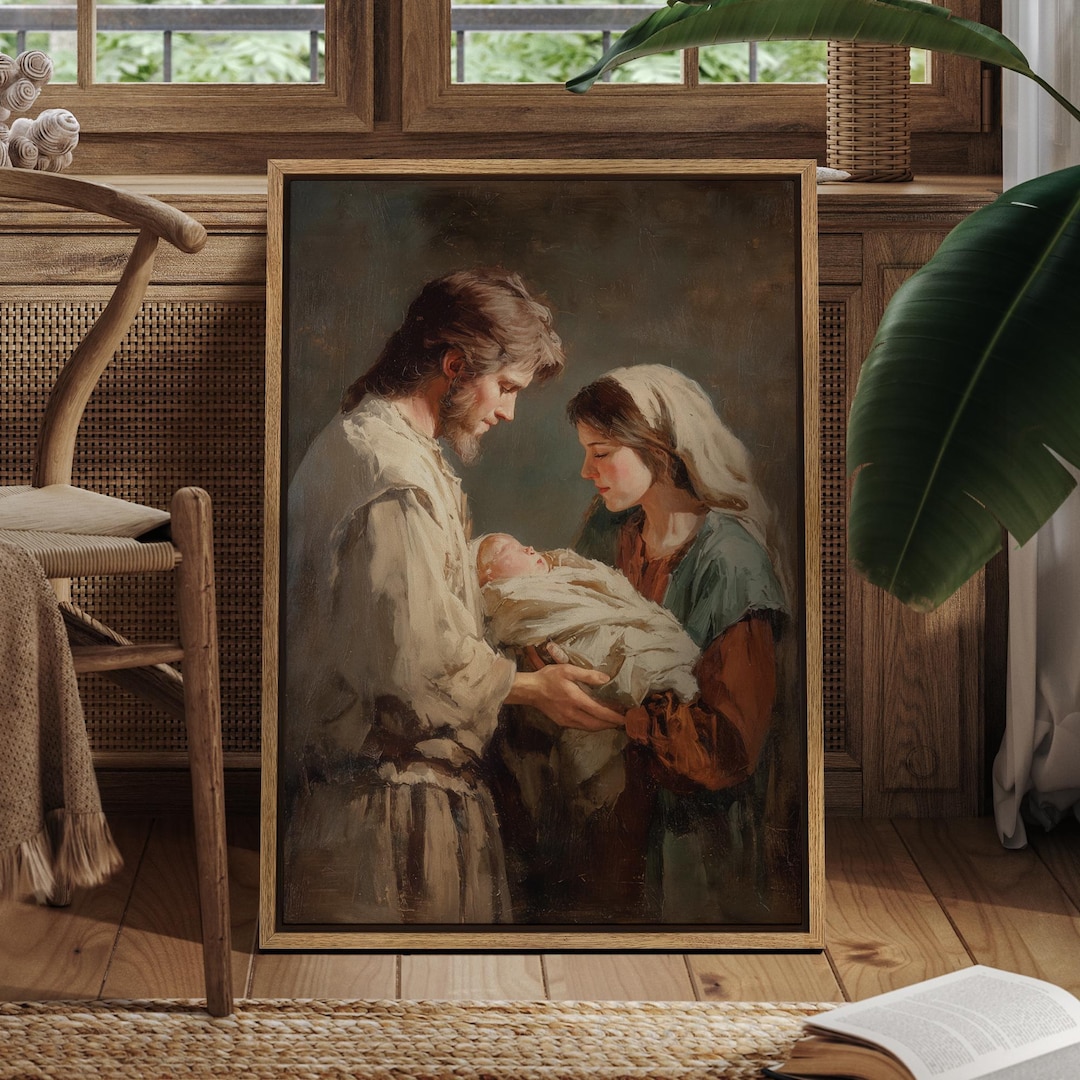 Framed Canvas Holy Family Wall Art, Mary Joseph & Baby Jesus Nativity ...