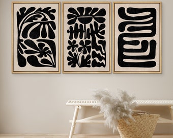 DustinWay Framed Canvas Print Wall Art Set of 3 Abstract Floral Botanical Illustrations Minimalist Modern Boho Wall Art Decor