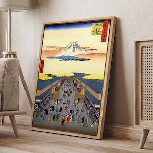 DustinWay Framed Canvas Print Wall Art Ukiyo-E Suruga Street from The Series One Hundred by Utagawa Hiroshige Japanese Art Vintage Decor